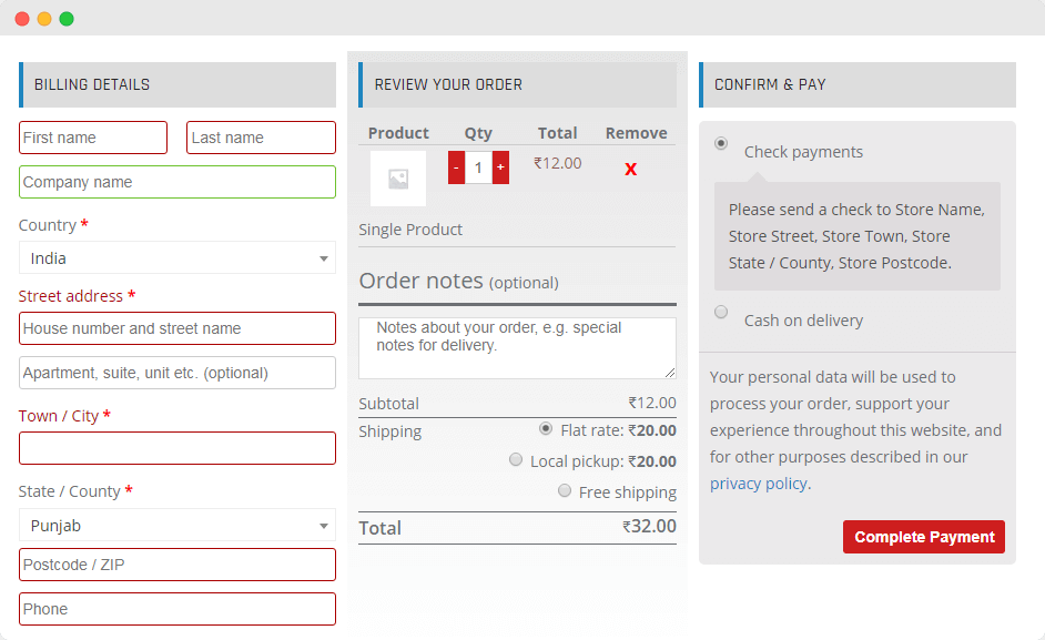 one page checkout