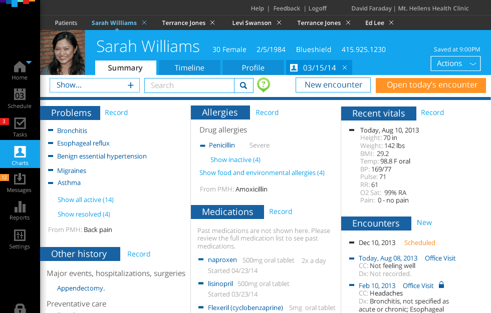 Example of an electronic health record interface