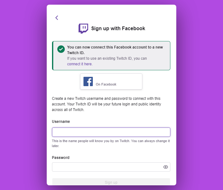 Twitch social media user registration