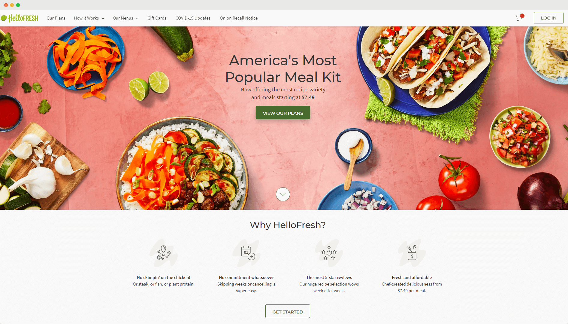 hello fresh meal kit delivery home page