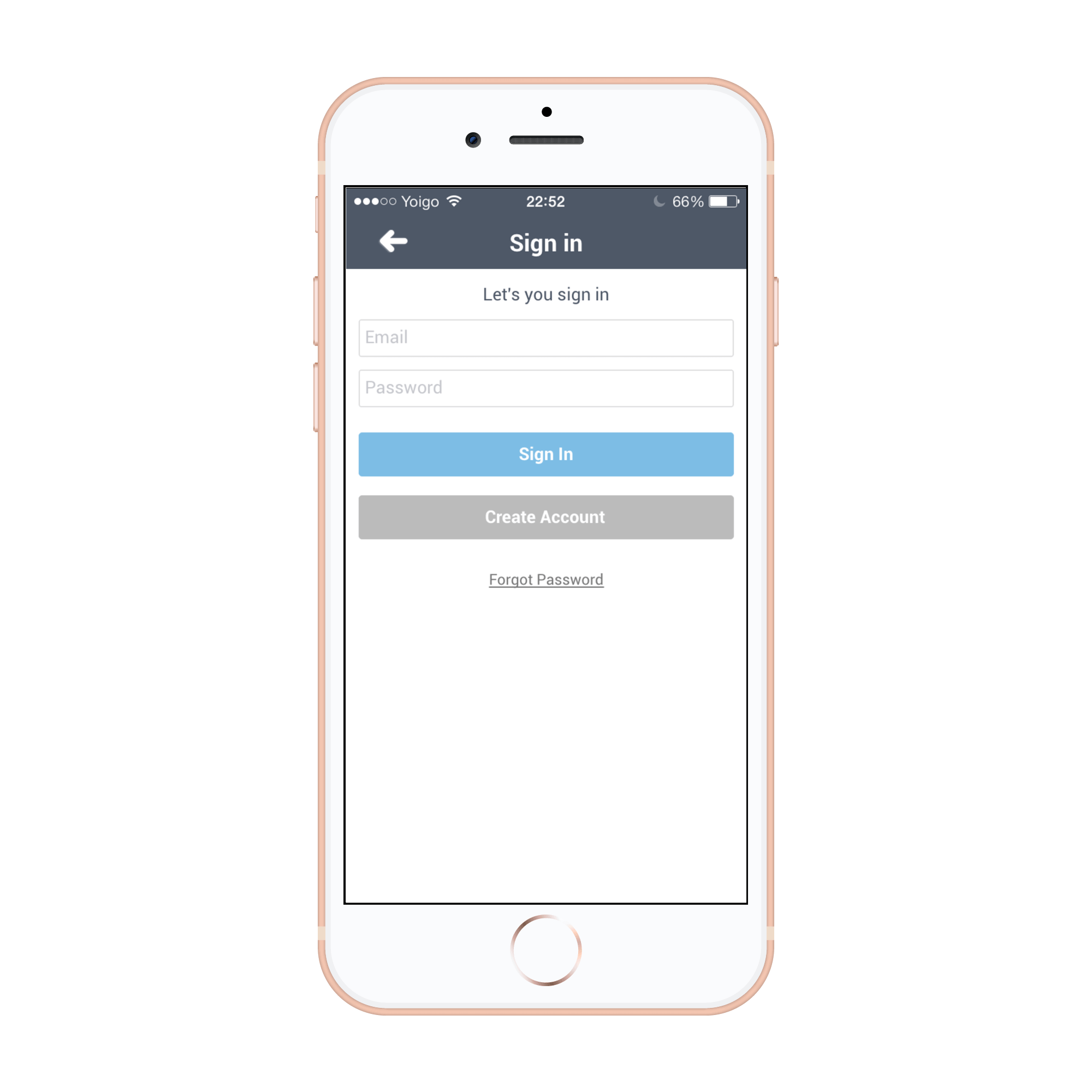 Shopping app features - create an account