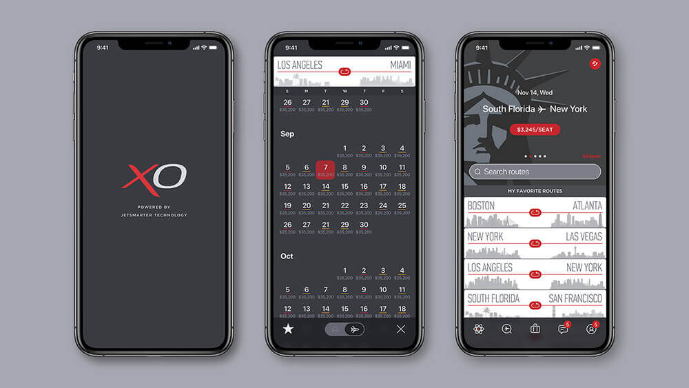 XO mobile app for booking jets 